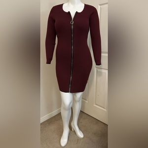 Burgundy Sweater Mini Dress w/ Gold zipper Size 3X, in new with tag condition.